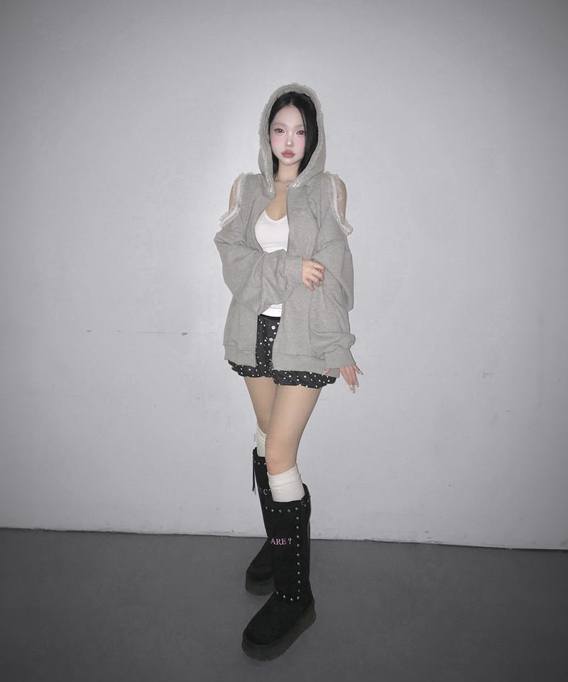 lace off hood zip-up (2colors)