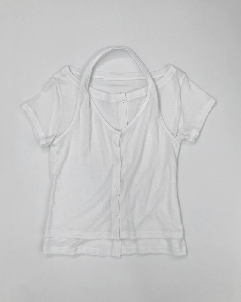 Dual-layer button T-shirt (4color)