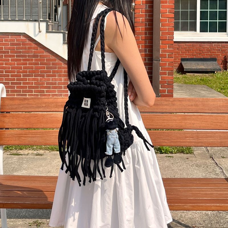 fringe mini backpack (black)