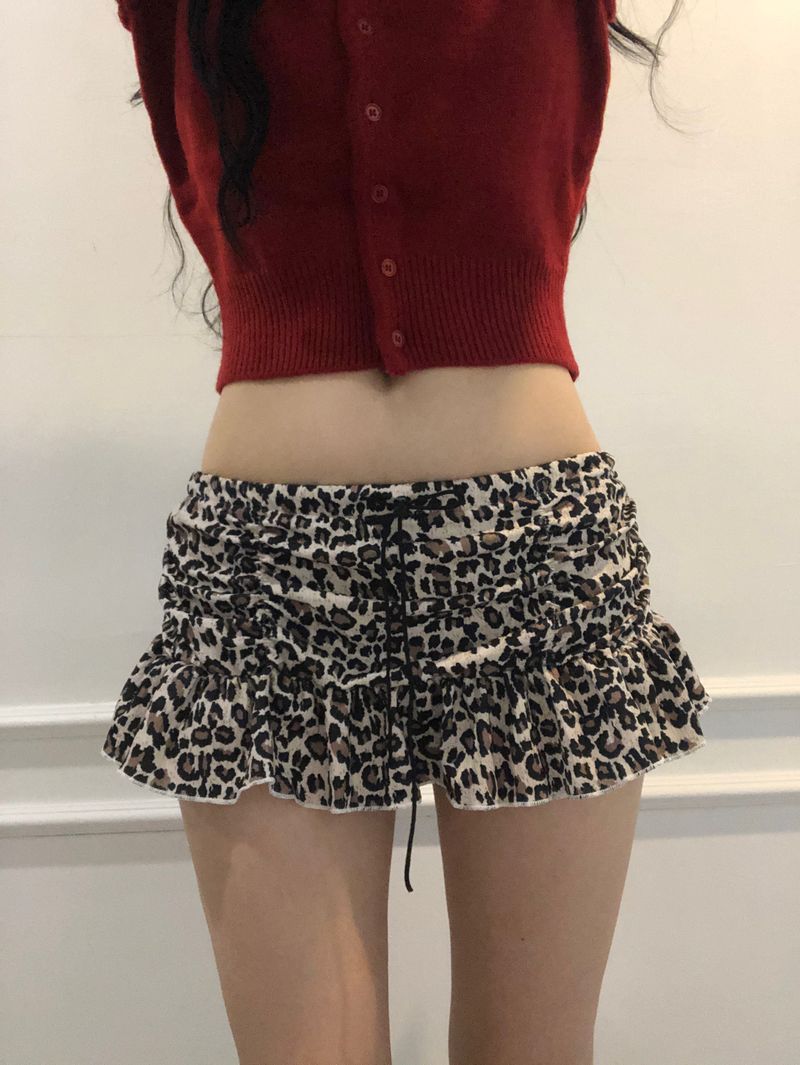 Leopard Shirring Skirt Pants