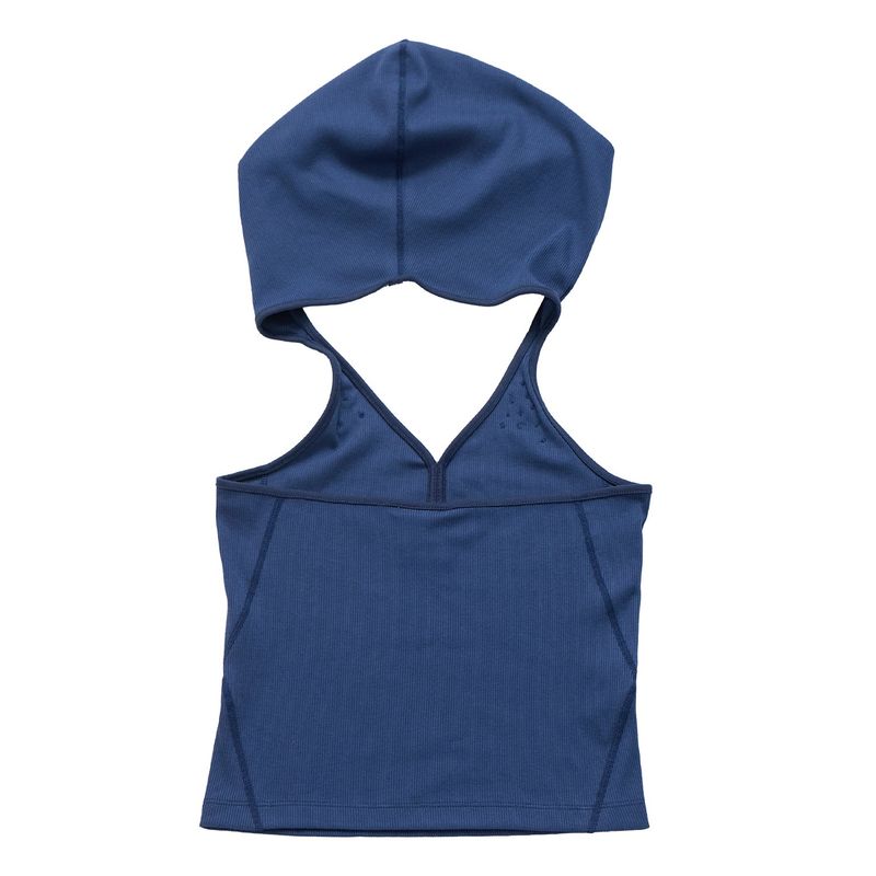 Button Hood Halterneck Top Navy