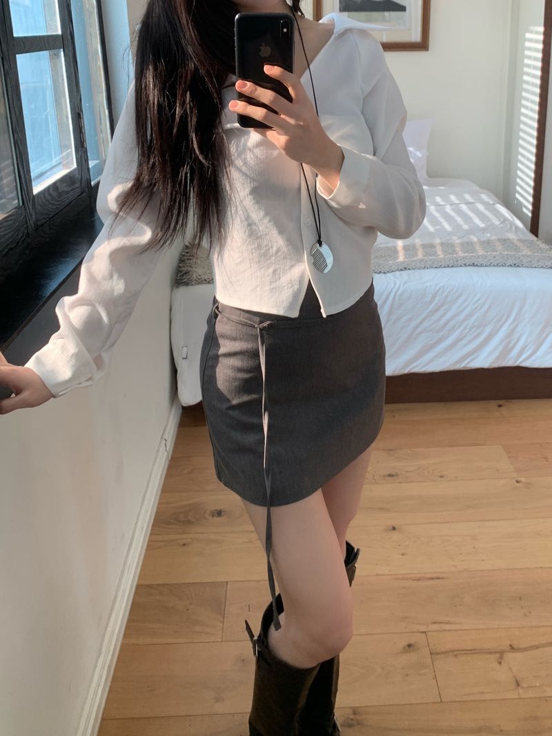 Slate Line Thin Belt Formal Mini Skirt