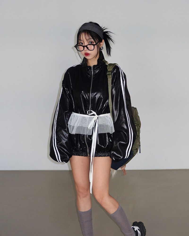 [UNISEX] Track Glossy Windbreaker Jersey Jacket