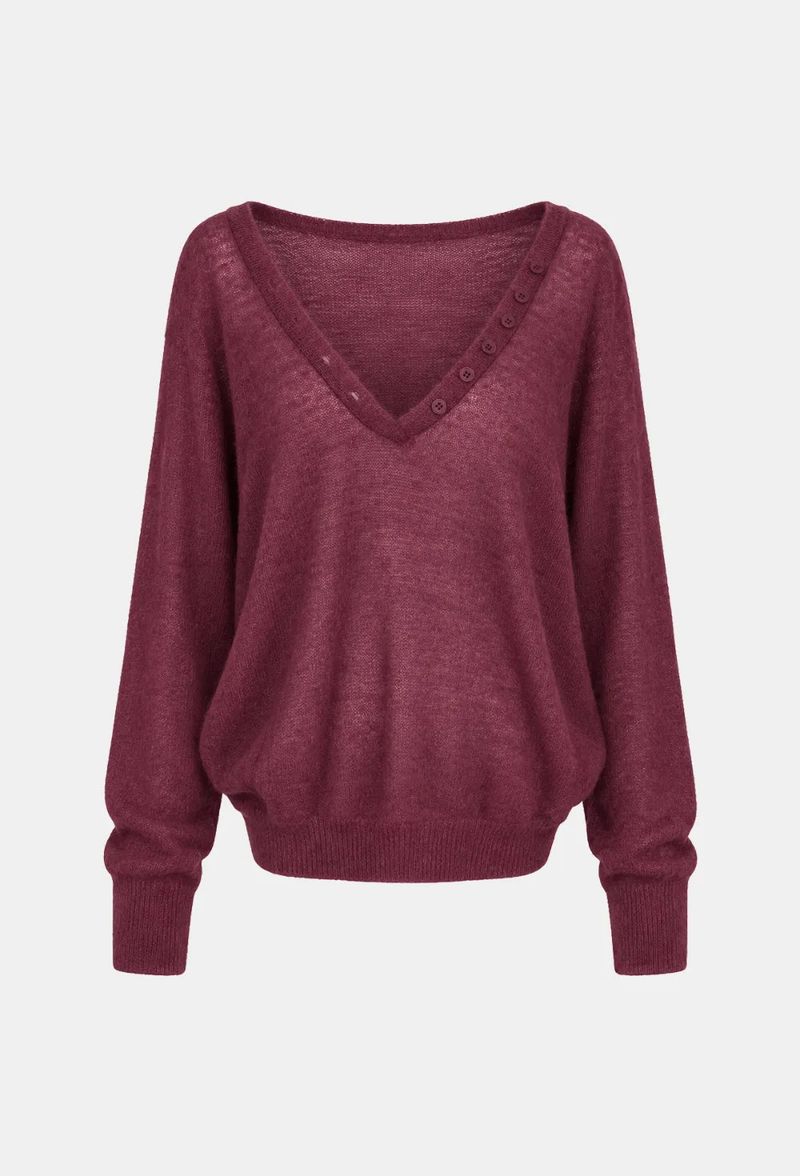 Claire Button V-Neck Loose Knit