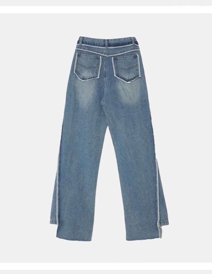 オーバーロックサイドカッティングデニムパンツ