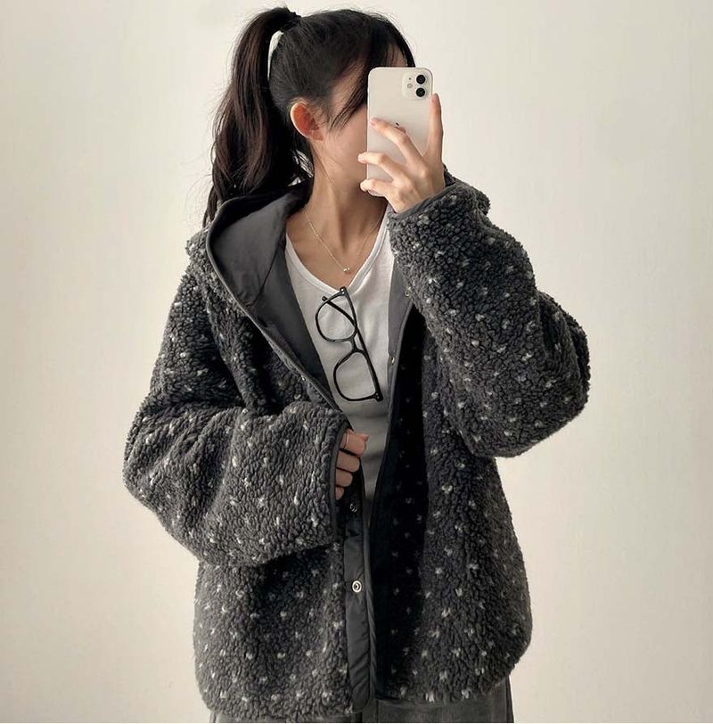 [Double-sided/Reversible*] PN Heart Pattern Fleece Hooded Jumper
