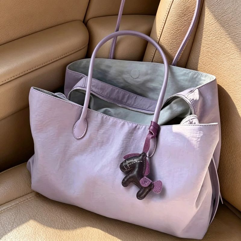 Color Block Nylon Multi-Pocket Large Tote Bag