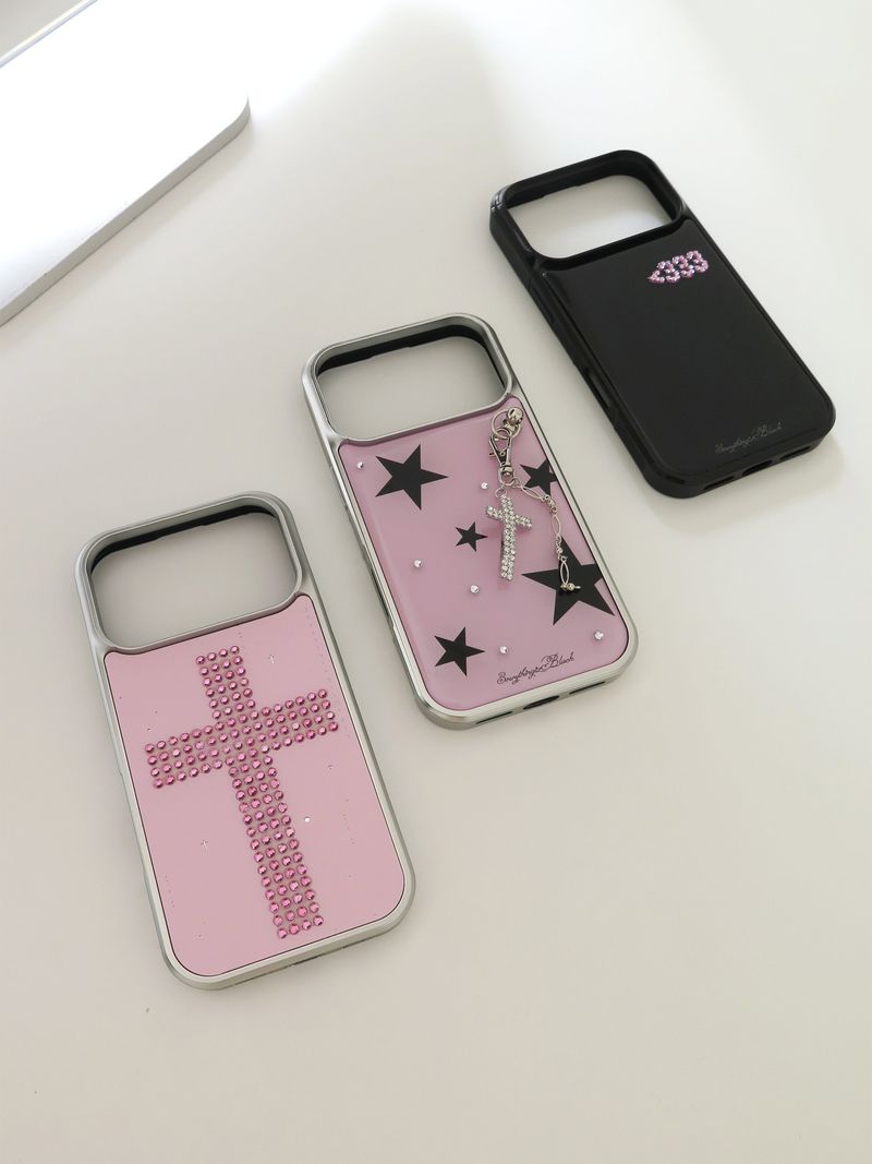 pink bold cross silver bumper case