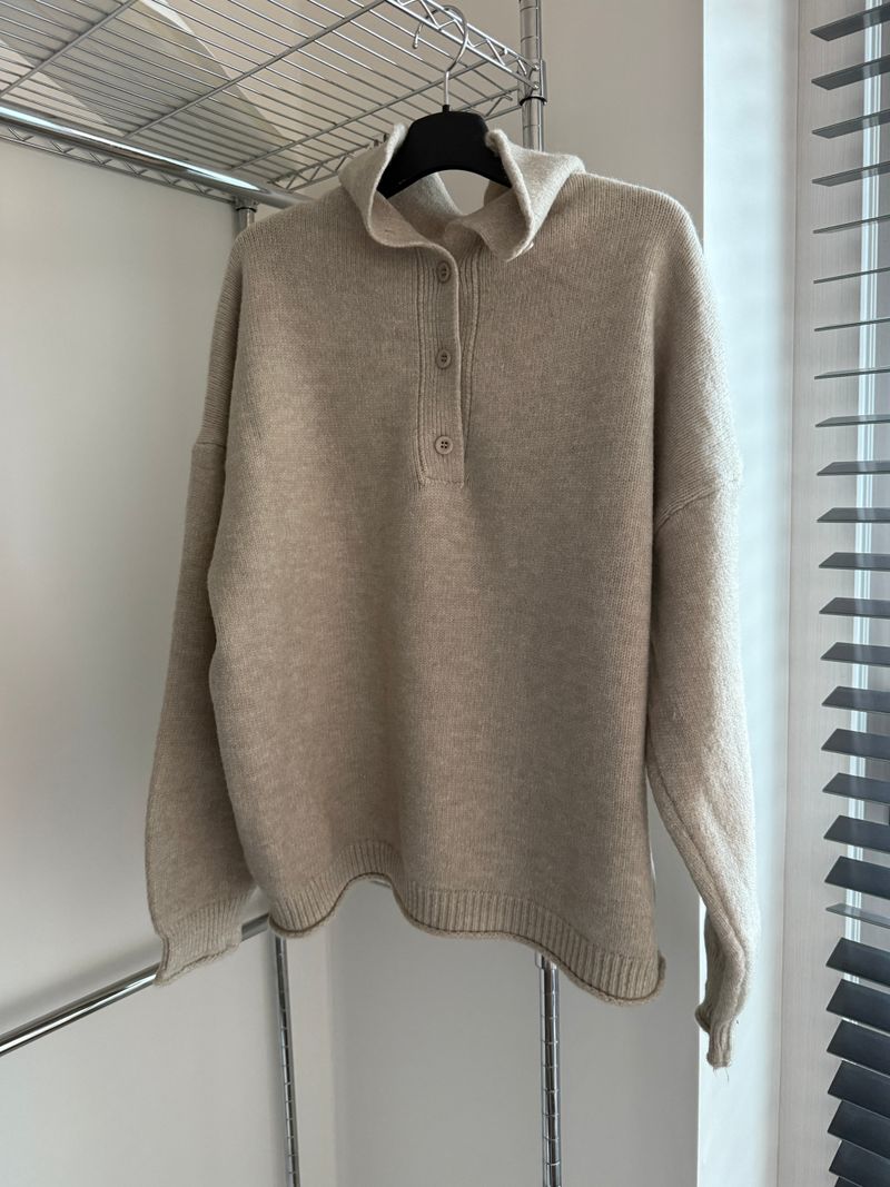 High-neck button knit (3 colors)