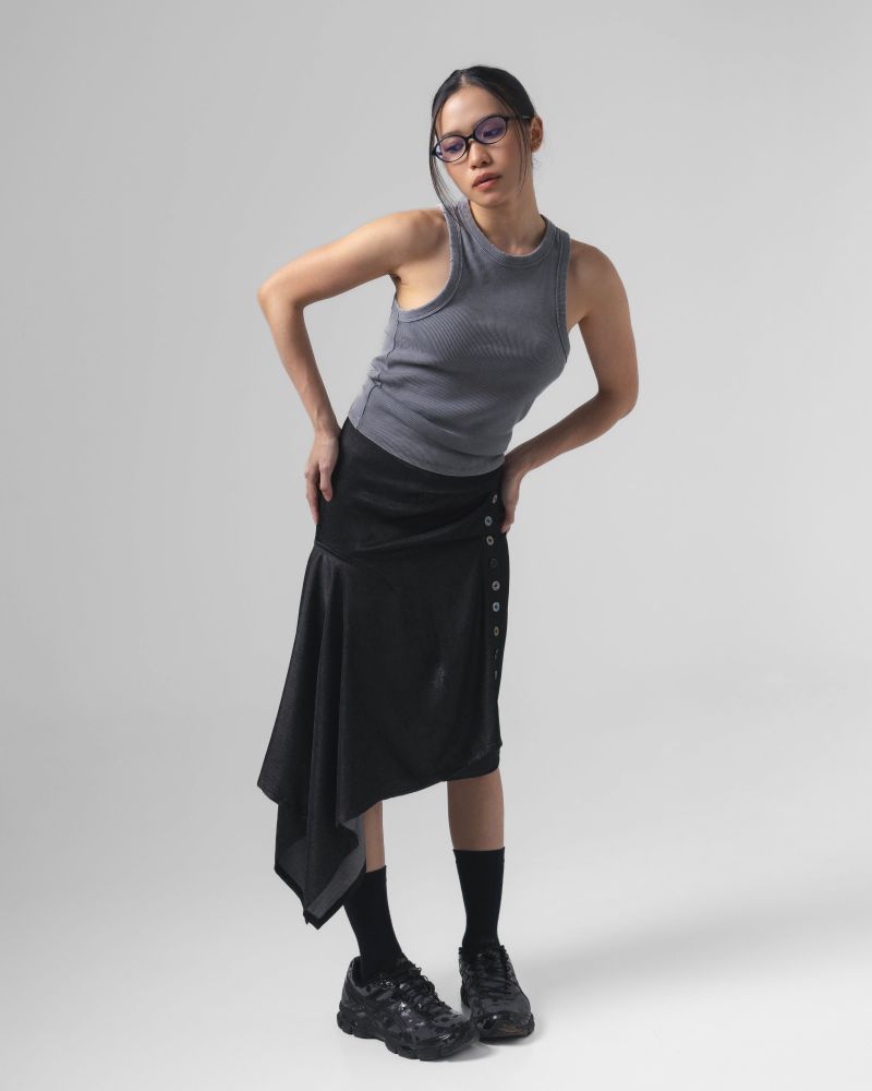 Noir Buttons Wrapped Skirt
