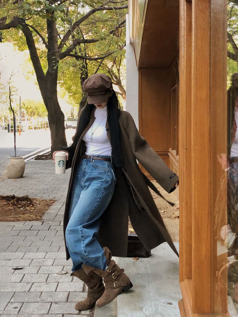 [BELLIDE MADE] Shearing, back pocket denim wide pants