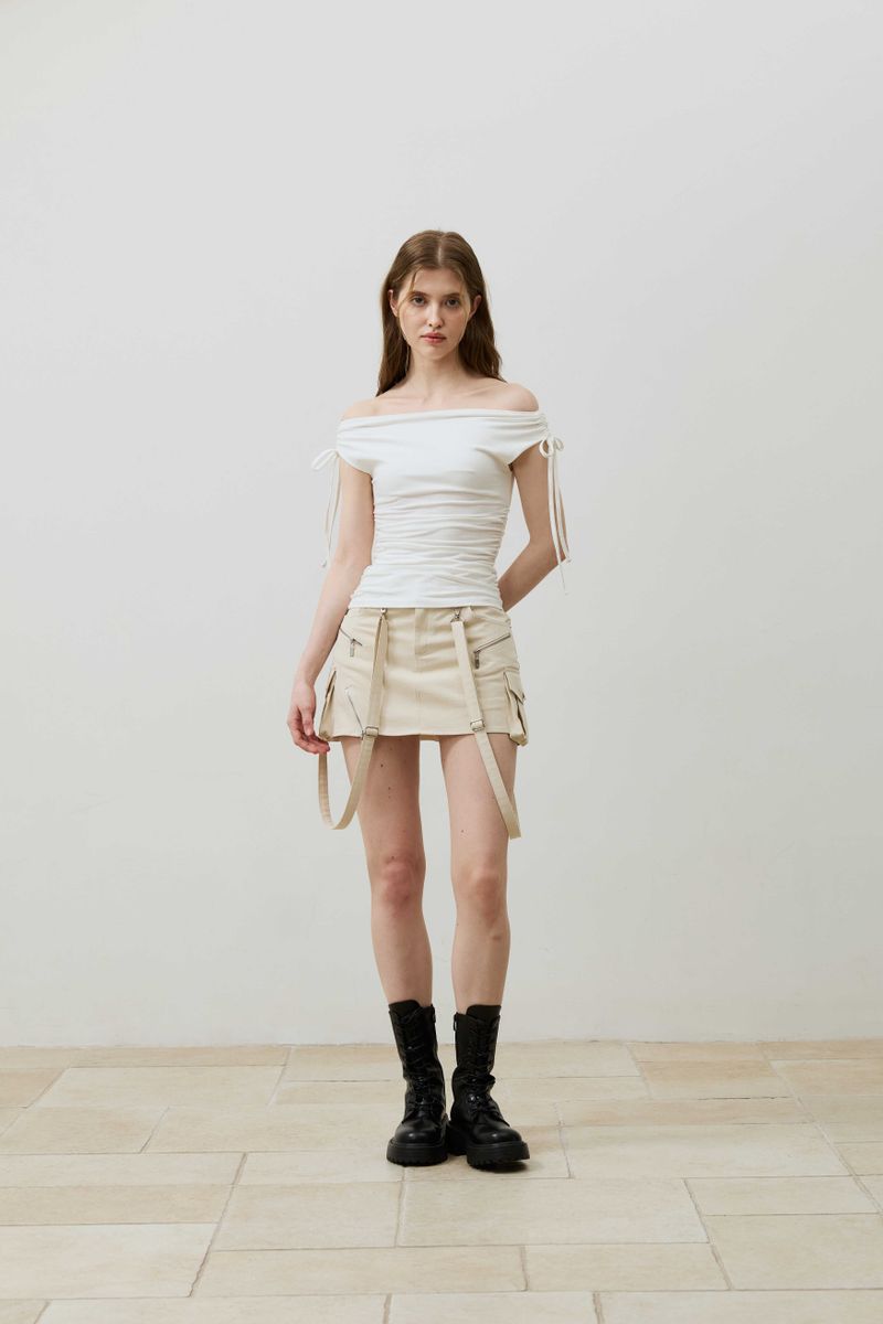 LILY OFF-SHOULDER SHIRRING TOP / IVORY