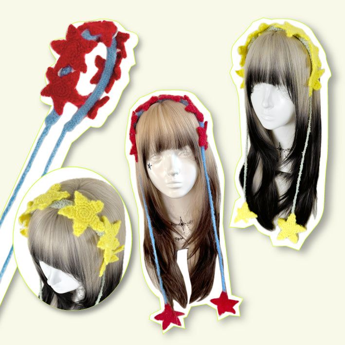F4NFAN（ファンファン）の「ロング編み＆スタークロシェヘアバンド（ヘアアクセサリー）」