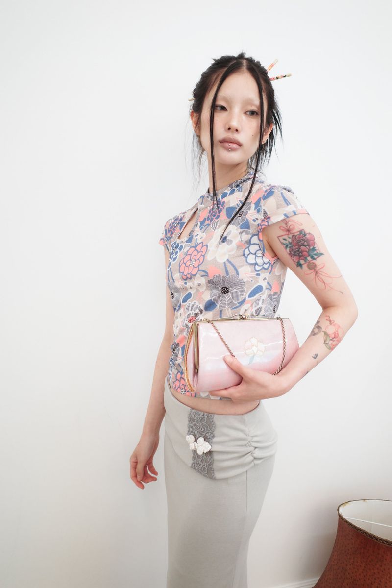 [香] Qipao Floral Top (Brown)