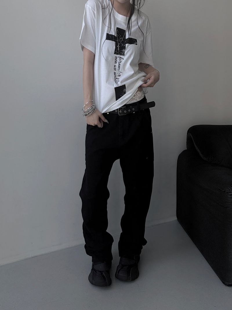 [unisex] back zipper cutting baggy pants 