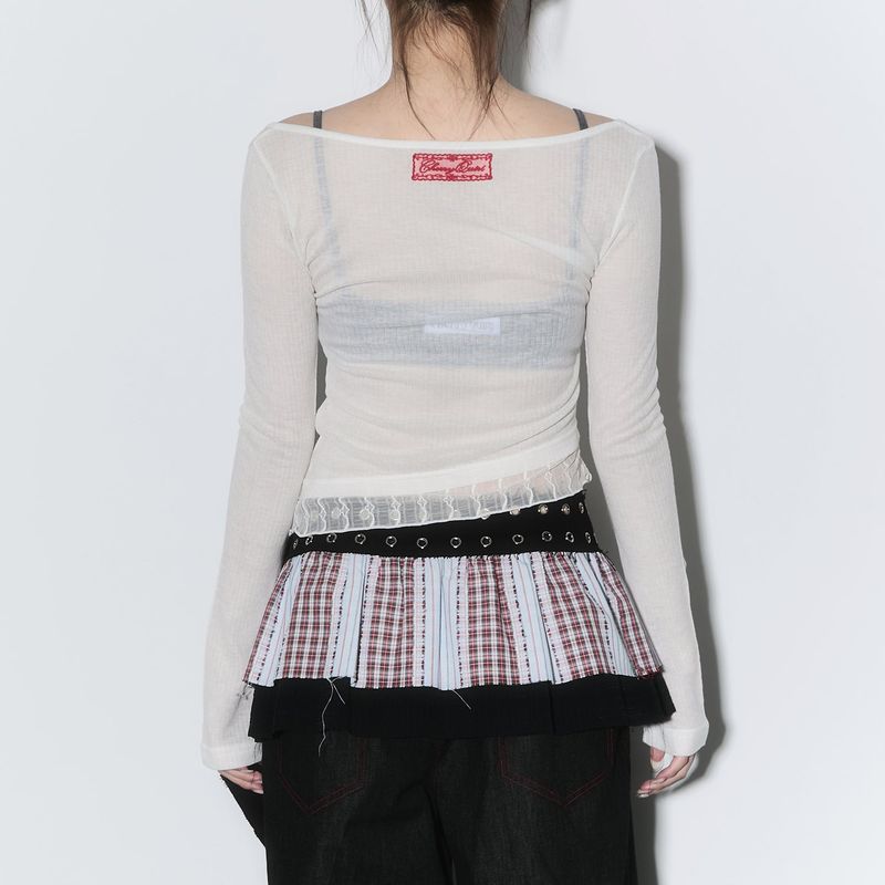 sheer layered unbal sleeve - cream