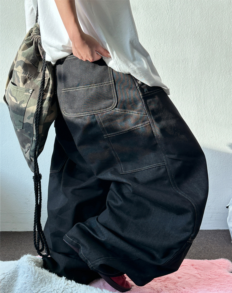 CCORTTI(コルッティ)の「HIGH QUALITY 🩵 KOREAN / ADJUSTABLE WAIST BAND 🪢 RAW ORIGIN RIVET CARPENTER OVER WIDE BALLOON DENIM PANTS 🩵🖤 - 2 COLORS(Pants)」