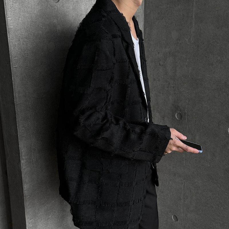 Pleddy Fringe Check Blazer (2color)