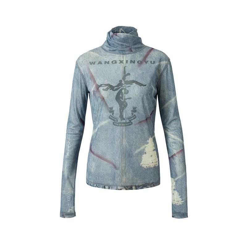 WANGXINGYU(ワンシンユー)の「DENIM PRINT TURTLE NECK BODYSUIT(Tops)」