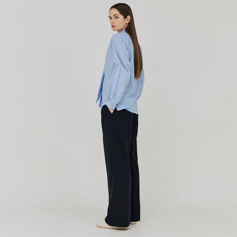 Two-Tuck Button Wide Wool Pants (Navy)