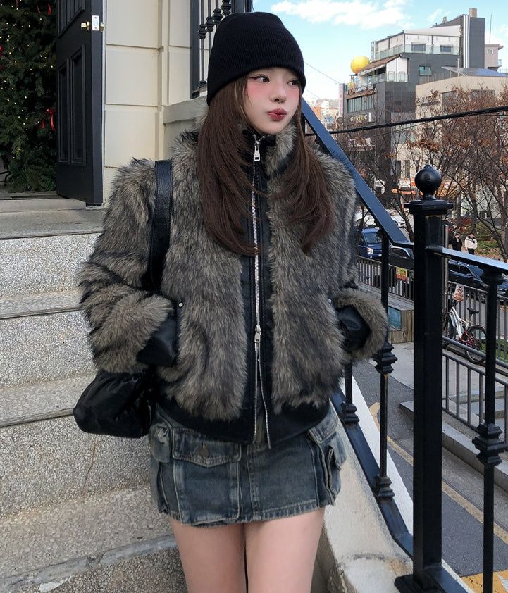 Casey High Neck Leather Fur Jumper