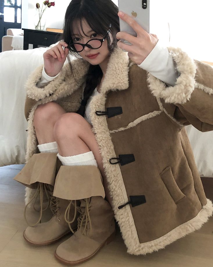 Semu lace-up fold long boots