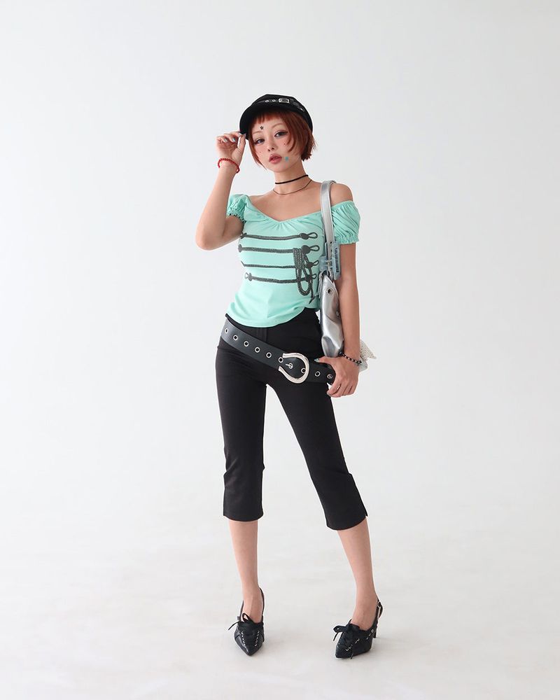 Napoleon V-Neck Off-Shoulder Short Sleeve Tee