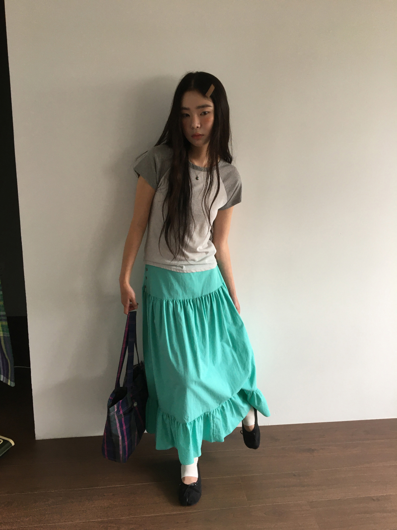 Liang button frill long skirt (4color)