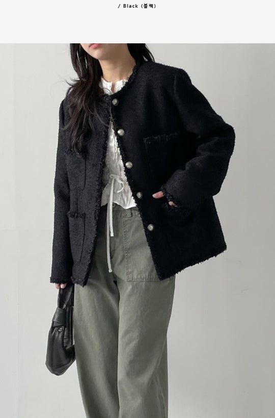 Pocket Fringe Half Tweed Jacket