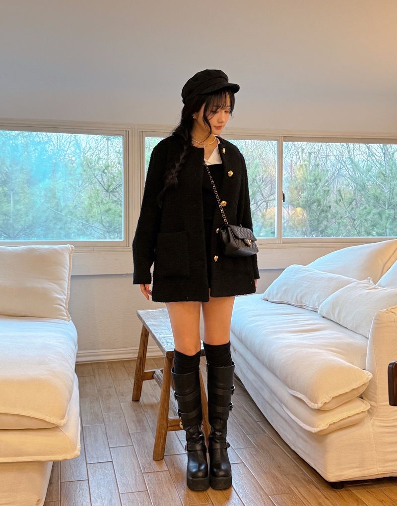 Tweed Wool Belt Jacket