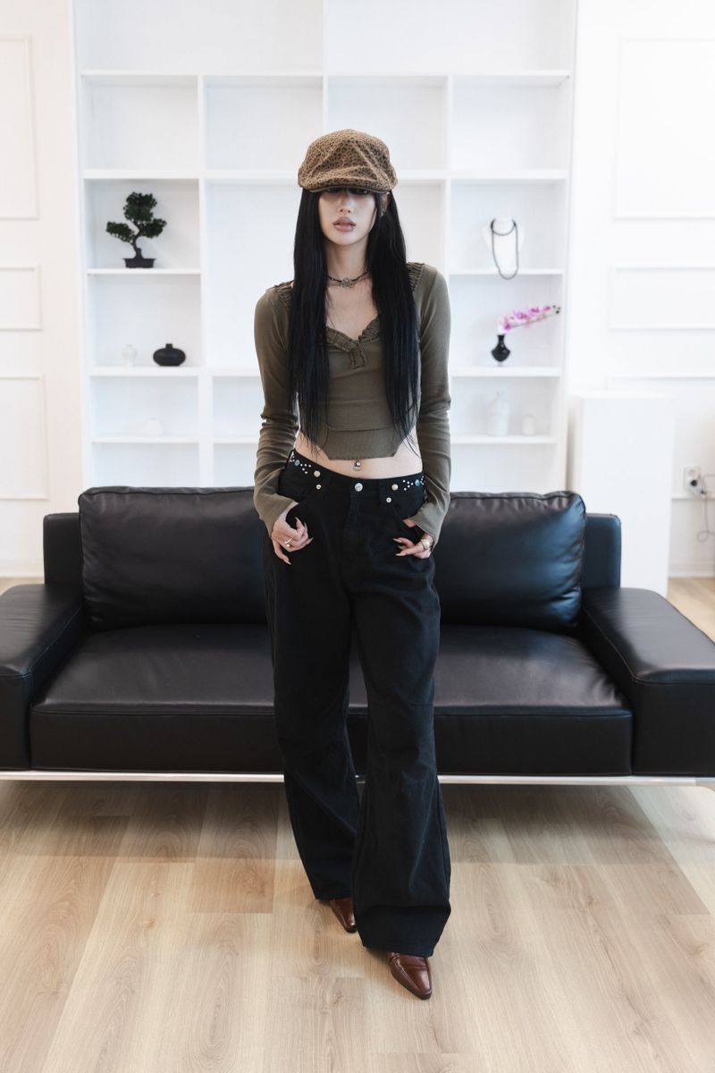 [Sepia] Stud cotton pants