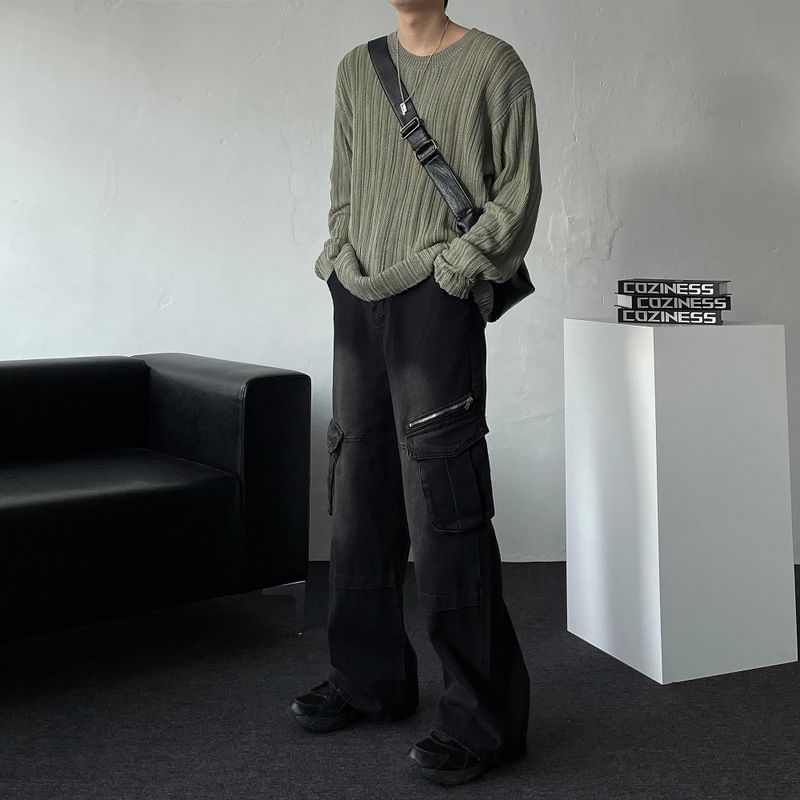 Ford Diagonal Zipper Cargo Wide Denim Pants (DP37657)
