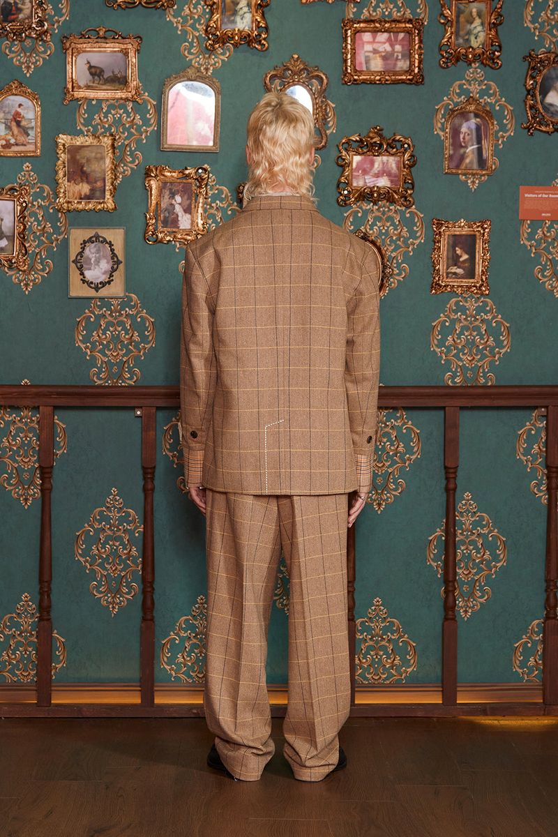 WOOL CHECK SLACKS / BEIGE
