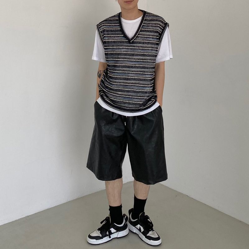 Net see-through dangara v neck knit vest 2C
