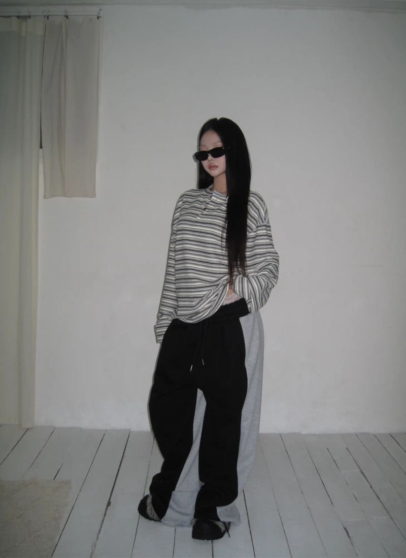 [UNISEX] 100 カラー ブロック スウェットパンツ (2 Colors)