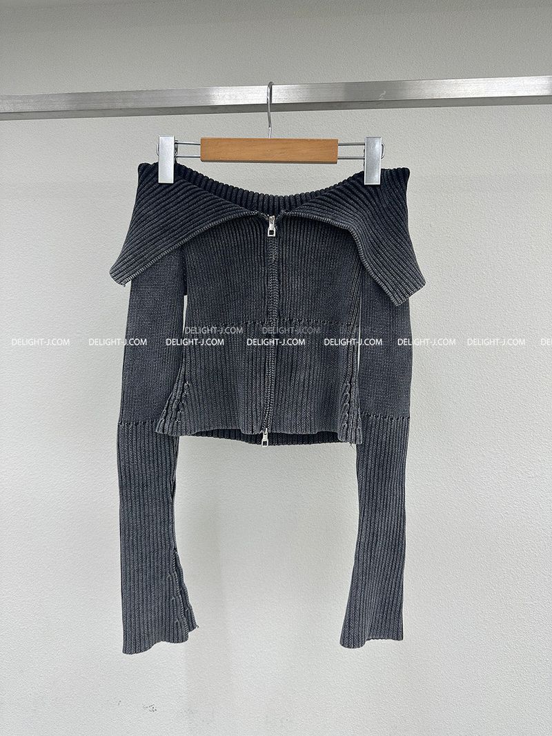 Gradient Off-Shoulder Zip-Up Knitwear