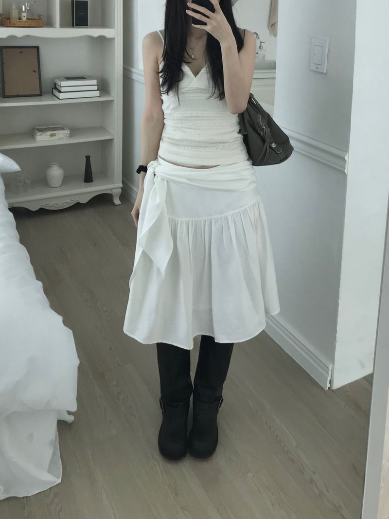 Shirring Strap Midi Skirt (2 colors)
