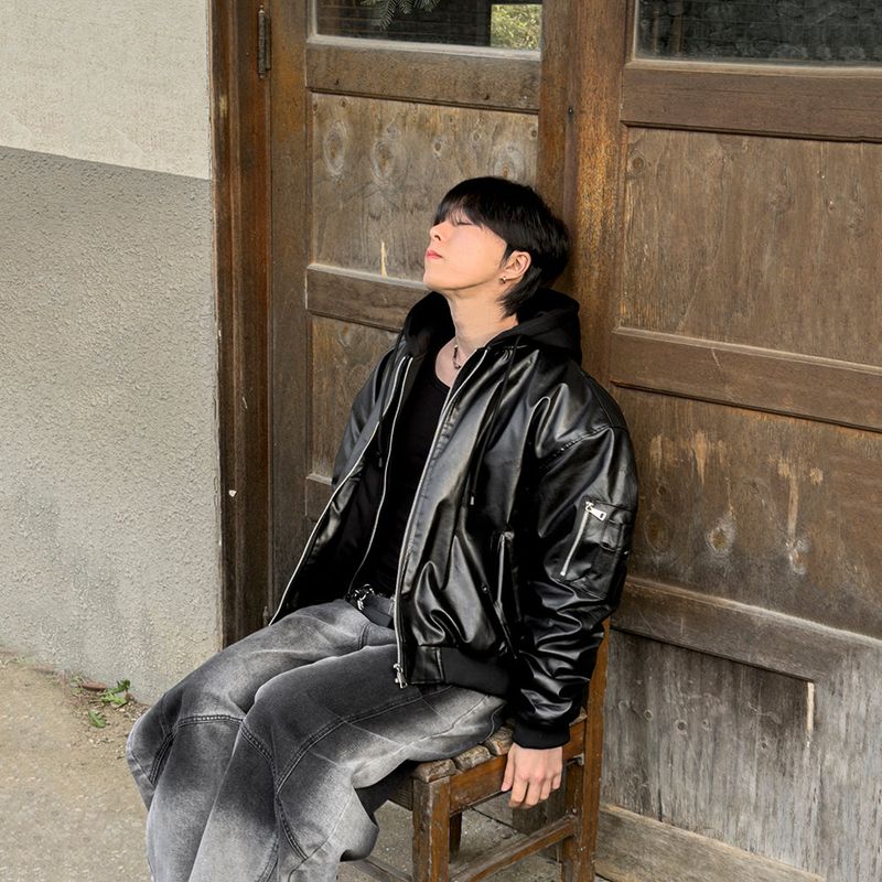 Neren Hood Bomber Leather Padding