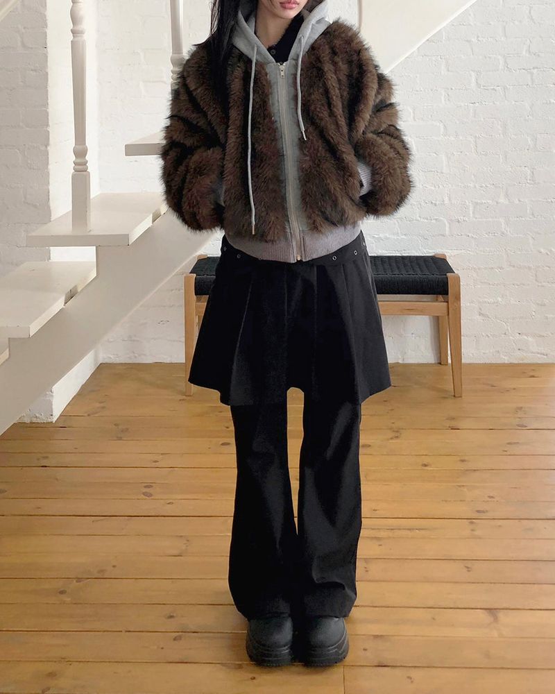 Dihi Two-Tone Faux Fur Quilted Hooded Zip-Up Jumper