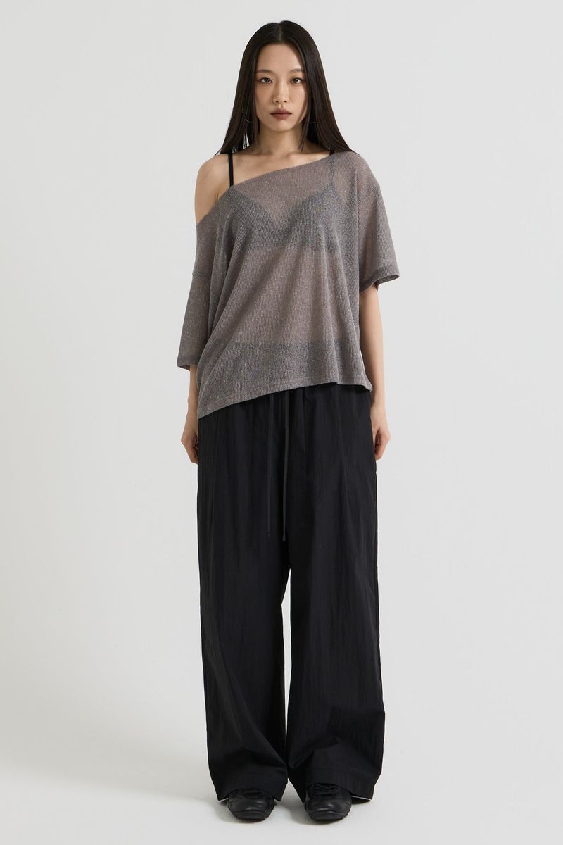 Knit one-shoulder t-shirt, Charcoal