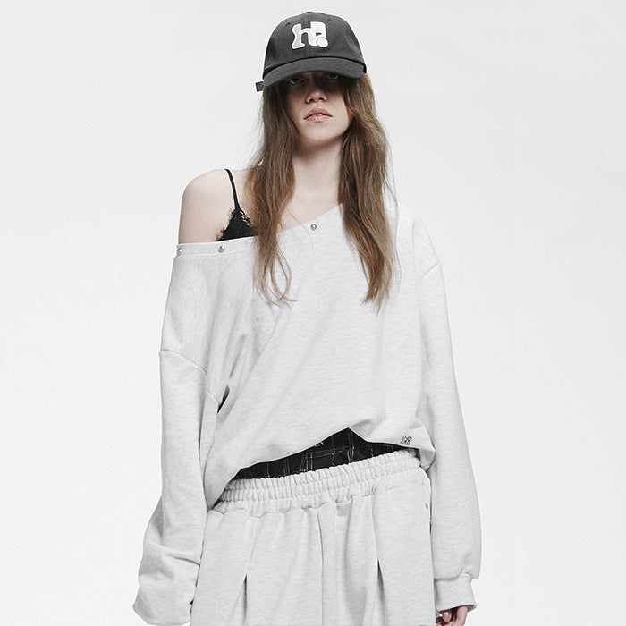 Holy Symbol Off-shoulder Sweatshirt_WHITE MELANGE