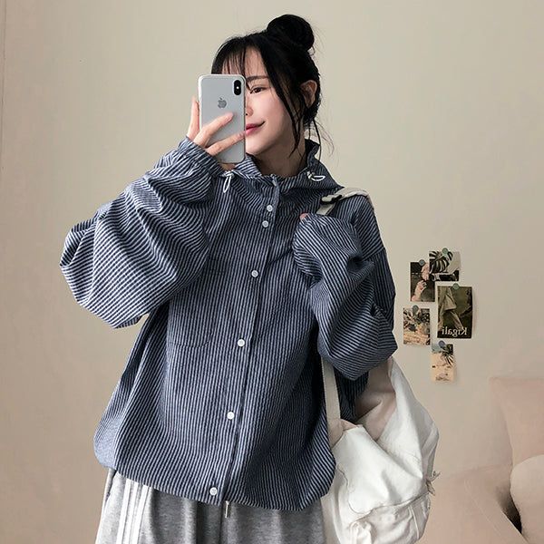 Kiddo Stripe High Neck Hooded Jacket