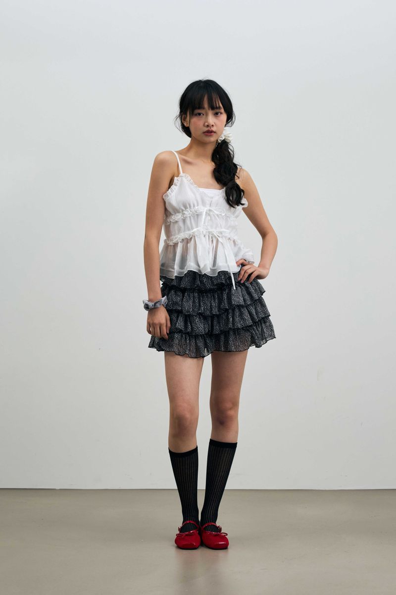 LEOPARD CANCAN MINI SKIRT PANTS / GRAY