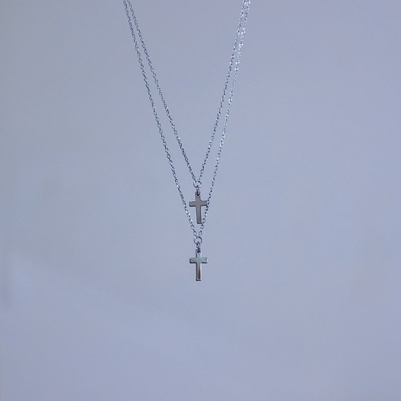 Double mini cross layered necklace