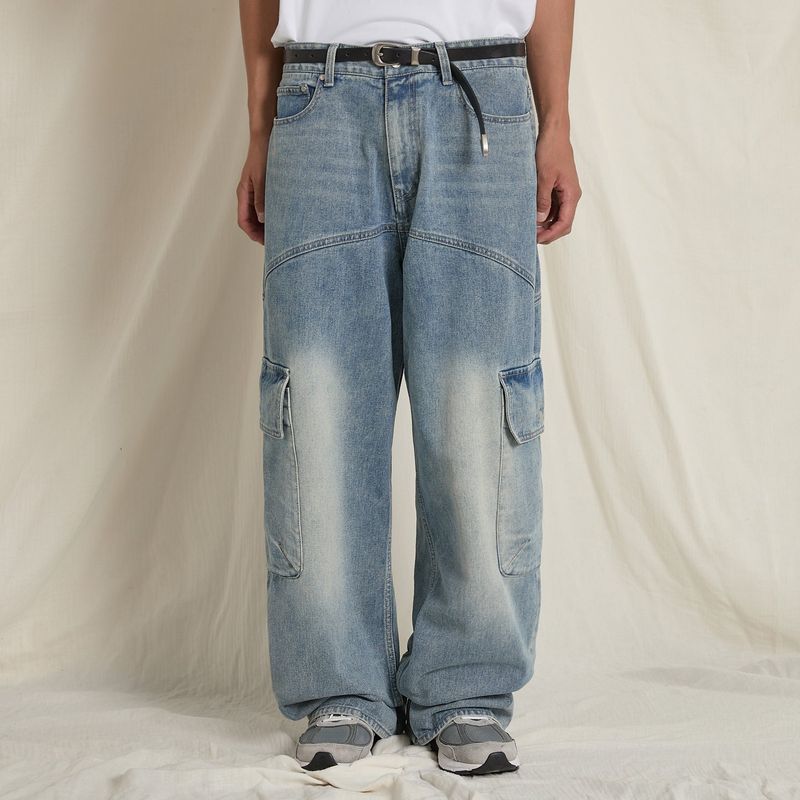 Yellow Washed Cargo Denim Pants
