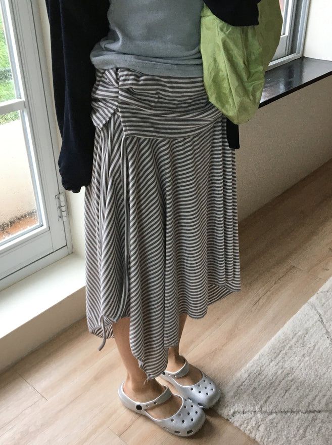 Woots Stripe Folding Layered Midi Skirt