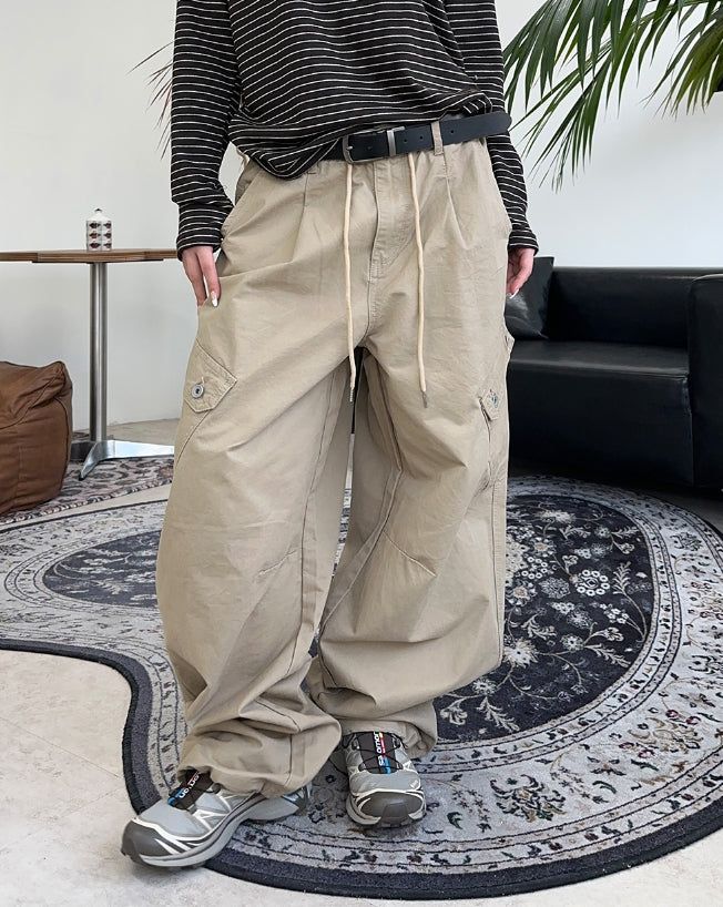Defun diagonal cargo cotton pants