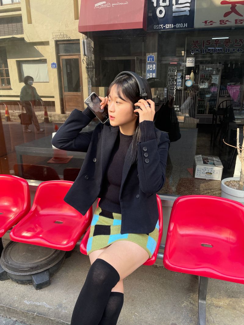 Checkerboard knit mini skirt 