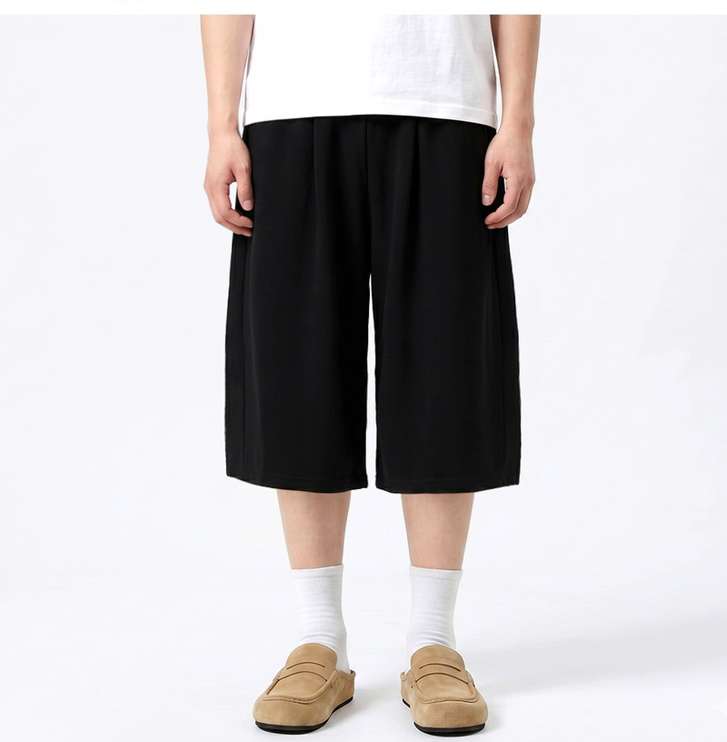 Balloon Curved Side Tuck Bermuda Pants Black
