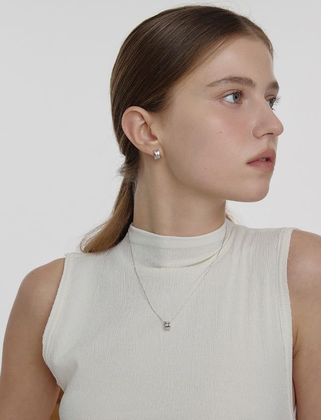 26SS★ Triple Silver Cutout One-Touch Earrings S